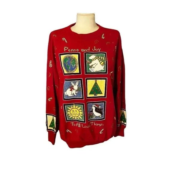 Holiday Time‎ Santa Claus Vintage Ugly Christmas Sweatshirt Size Large - Picture 1 of 8